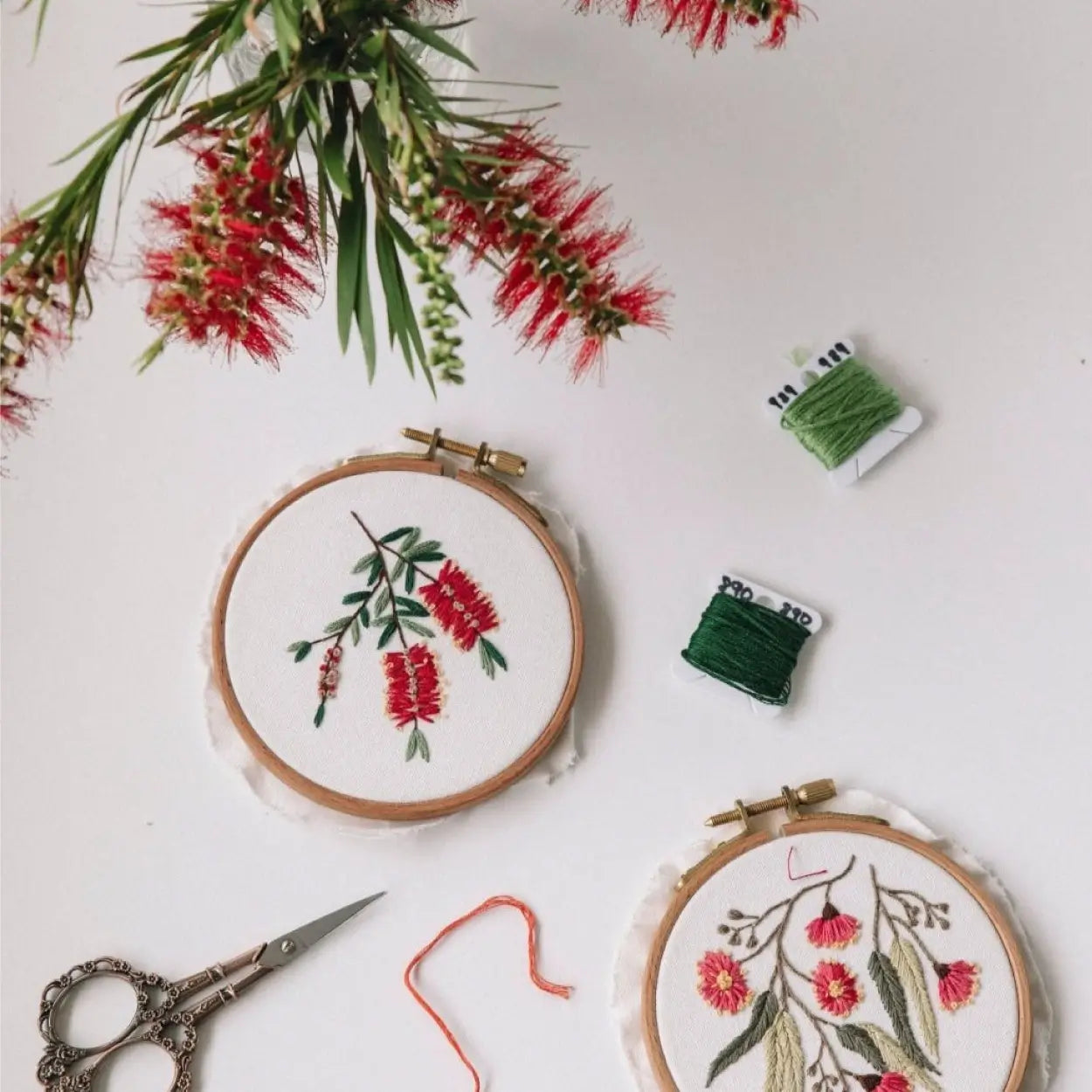 Red Bottlebrush Embroidery Kit
