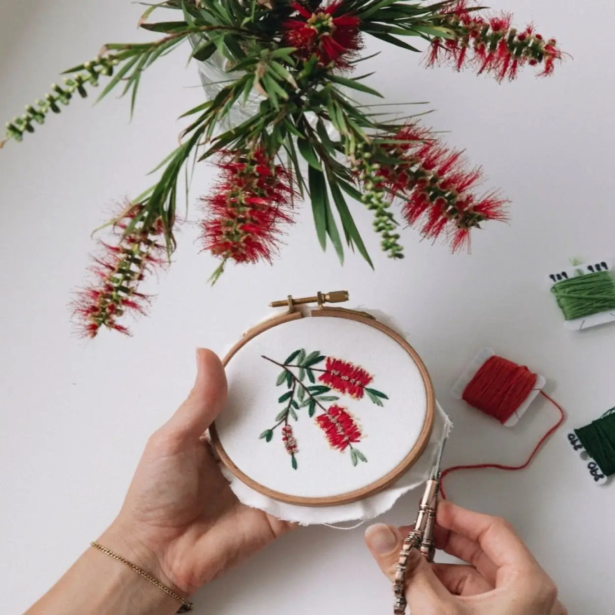 Red Bottlebrush Embroidery Kit