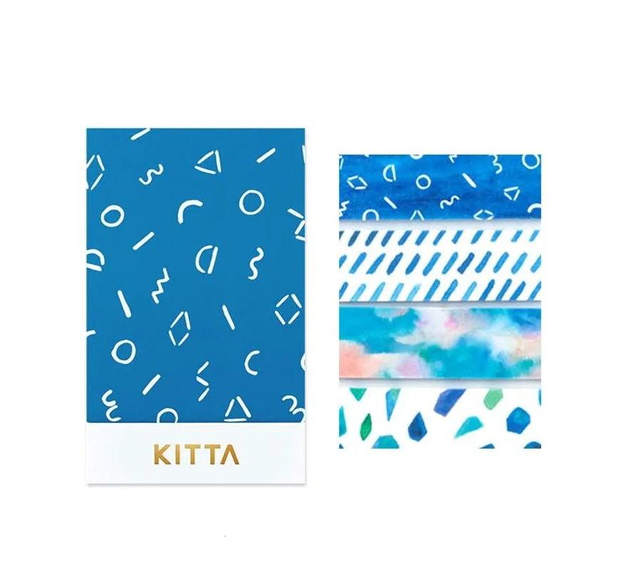 Blue & White Patterns - 'Vidro' Pre Cut Washi Tape Pack (4 designs)