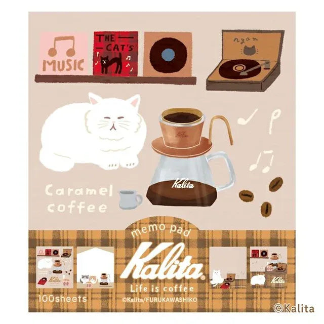 Cats, Records & Caramel Coffee Memo Pad - Furukawa x Kalita