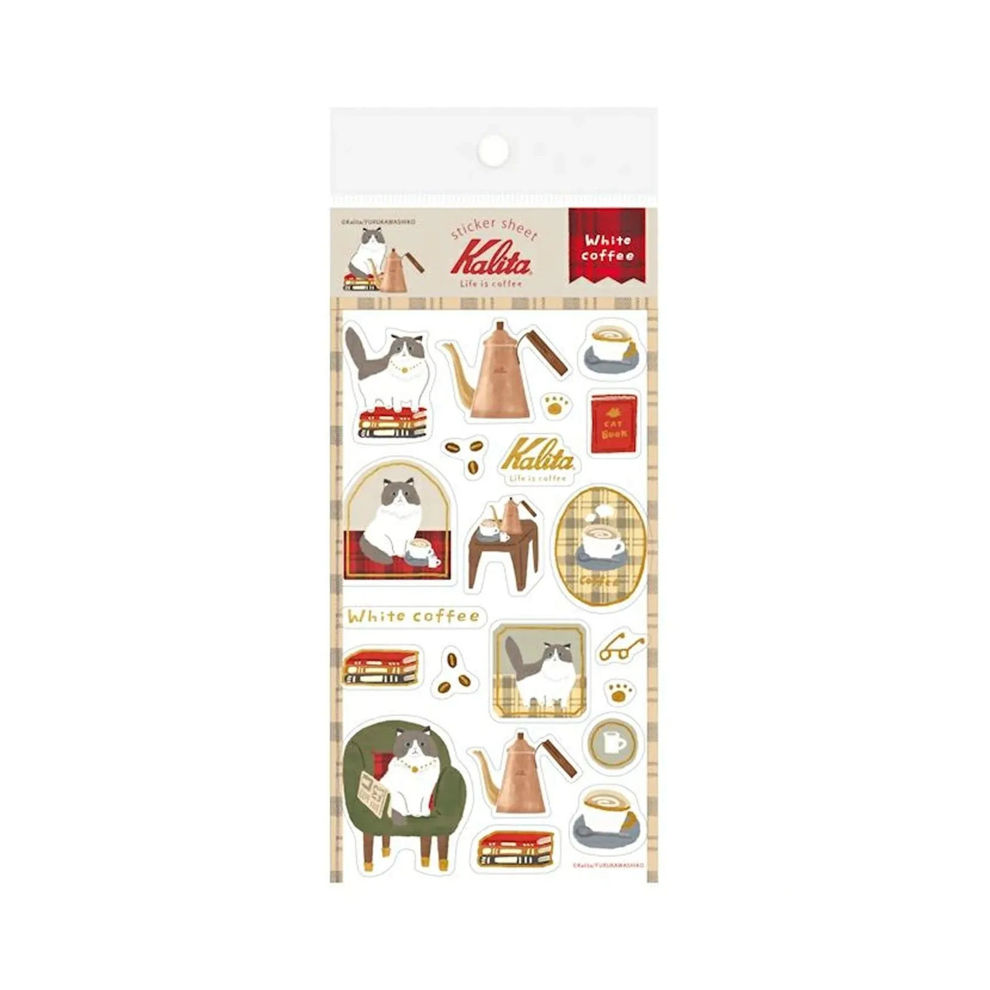 Cats, Books & White Coffee Sticker Sheet - Furukawa x Kalita