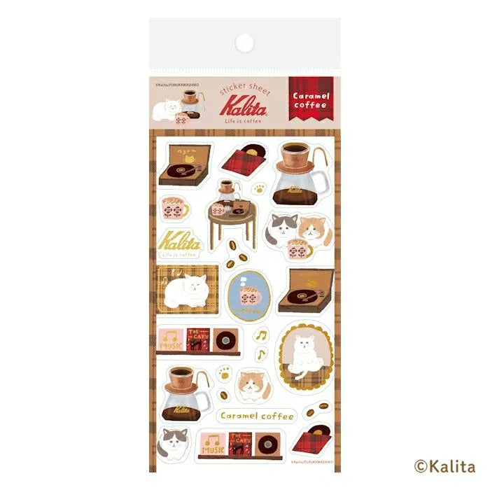 Cats, Records & Caramel Coffee Sticker Sheet - Furukawa x Kalita