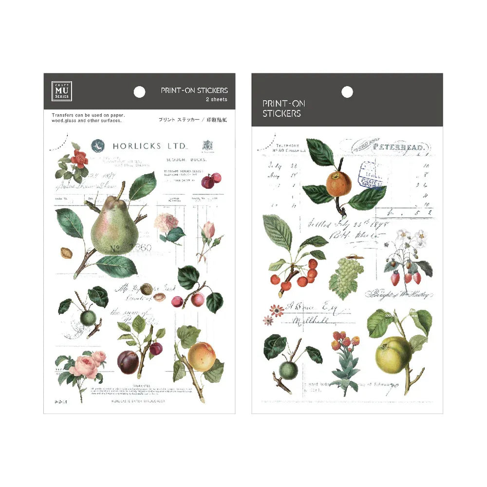 Vintage Fruit Illustrations Print-On Sticker Sheet (126)