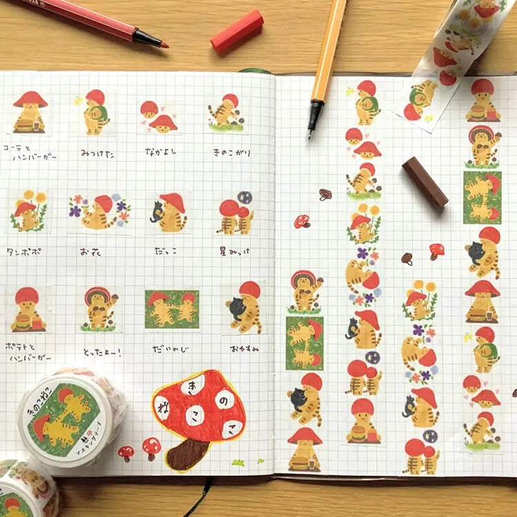 Mushroom Cat Washi Tape