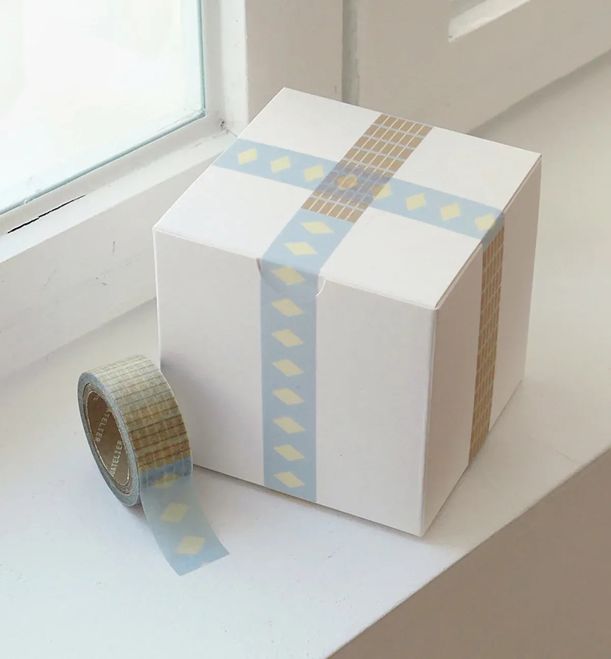 Yellow, Blue & Brown Stripe Diamond Washi Tape